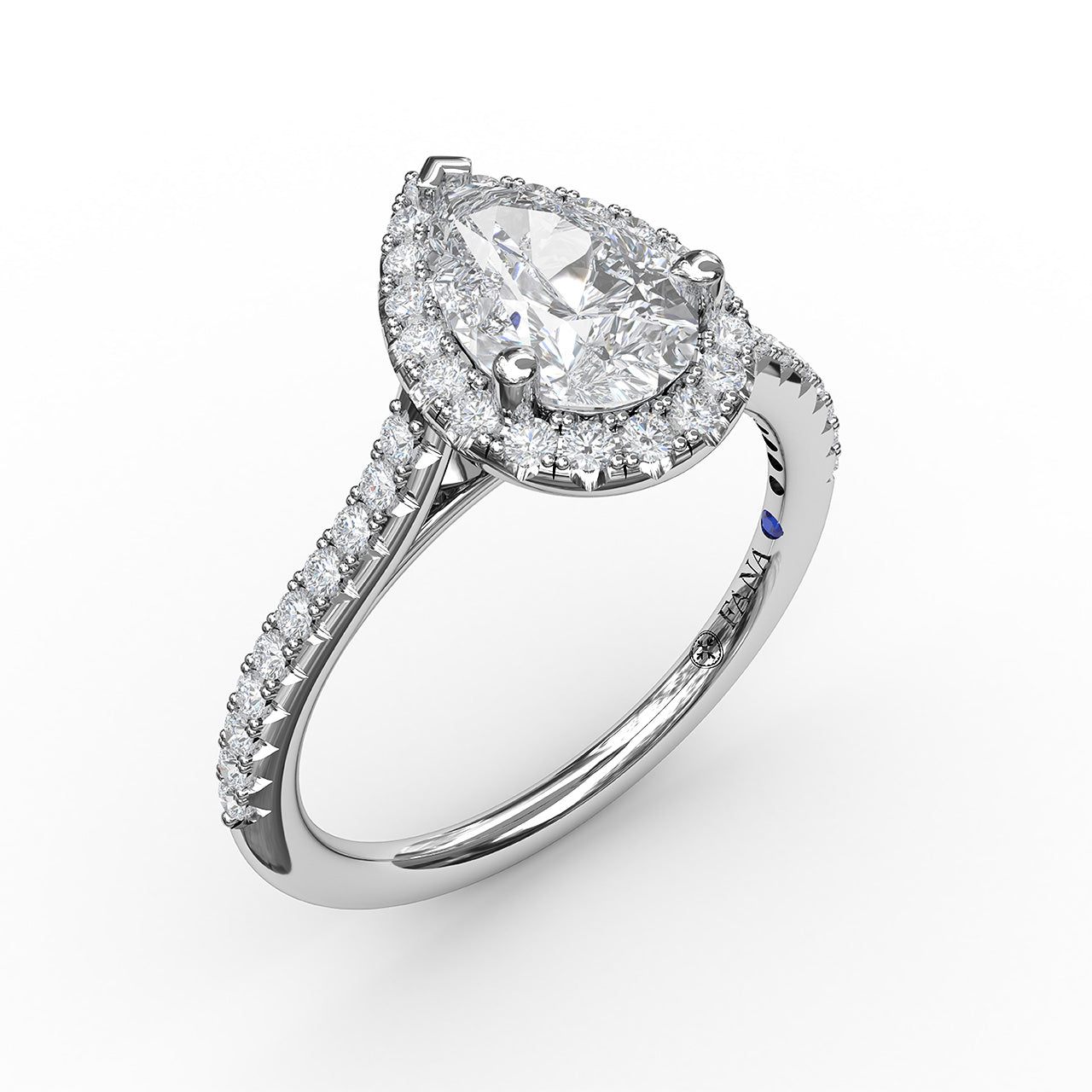 Pear Shape Diamond Halo Engagement Ring in White Gold by Fana