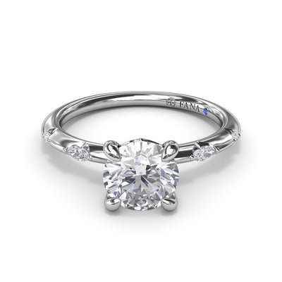 FANA 14KT White Gold Side Stones Diamond Engagement Ring 4094/WG 2.0CT OV