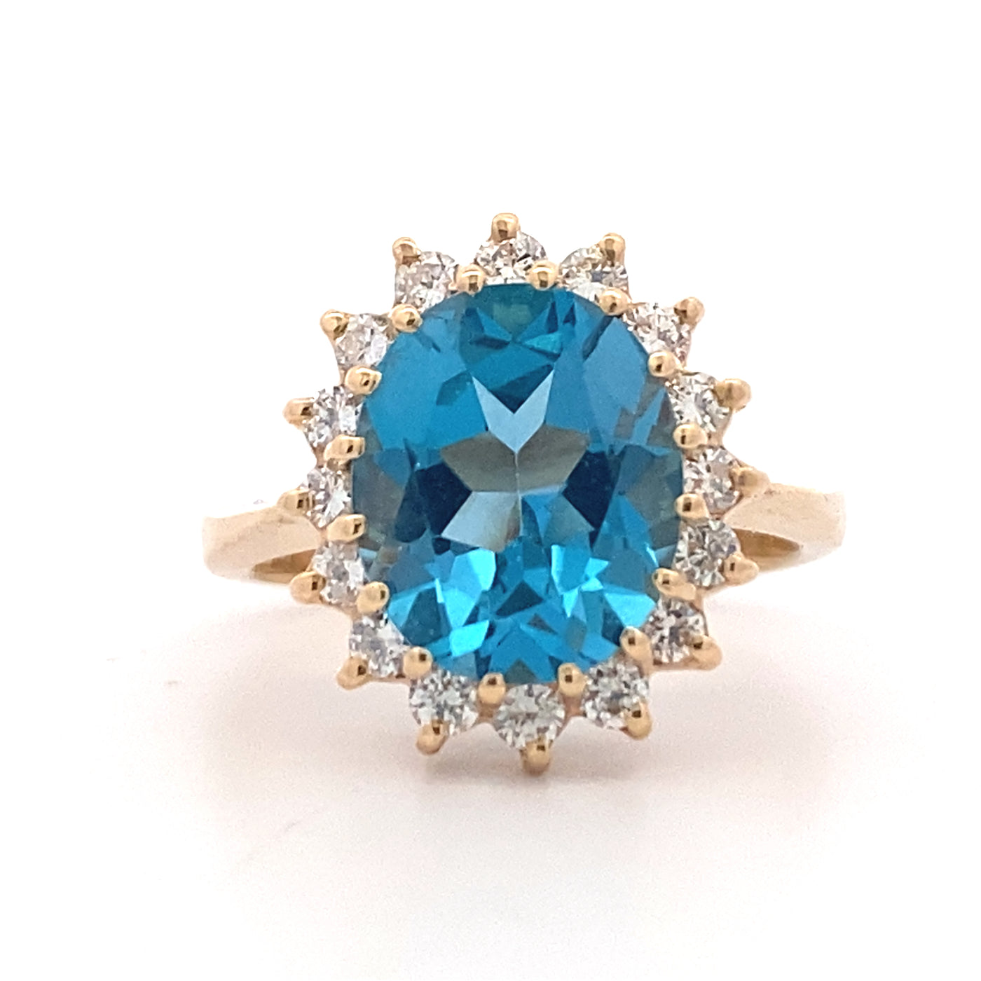 Estate Blue Topaz and Diamond Ring in Yellow Gold