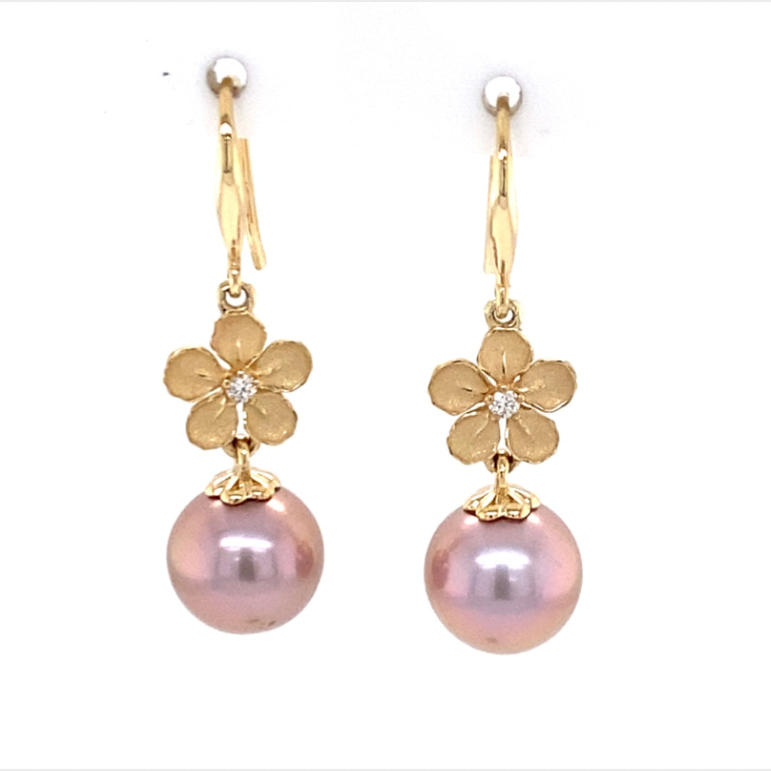 Galatea Jewelry by Artist 14 KT Yellow Gold Pearl & Flower Earrings VINA-09EYP