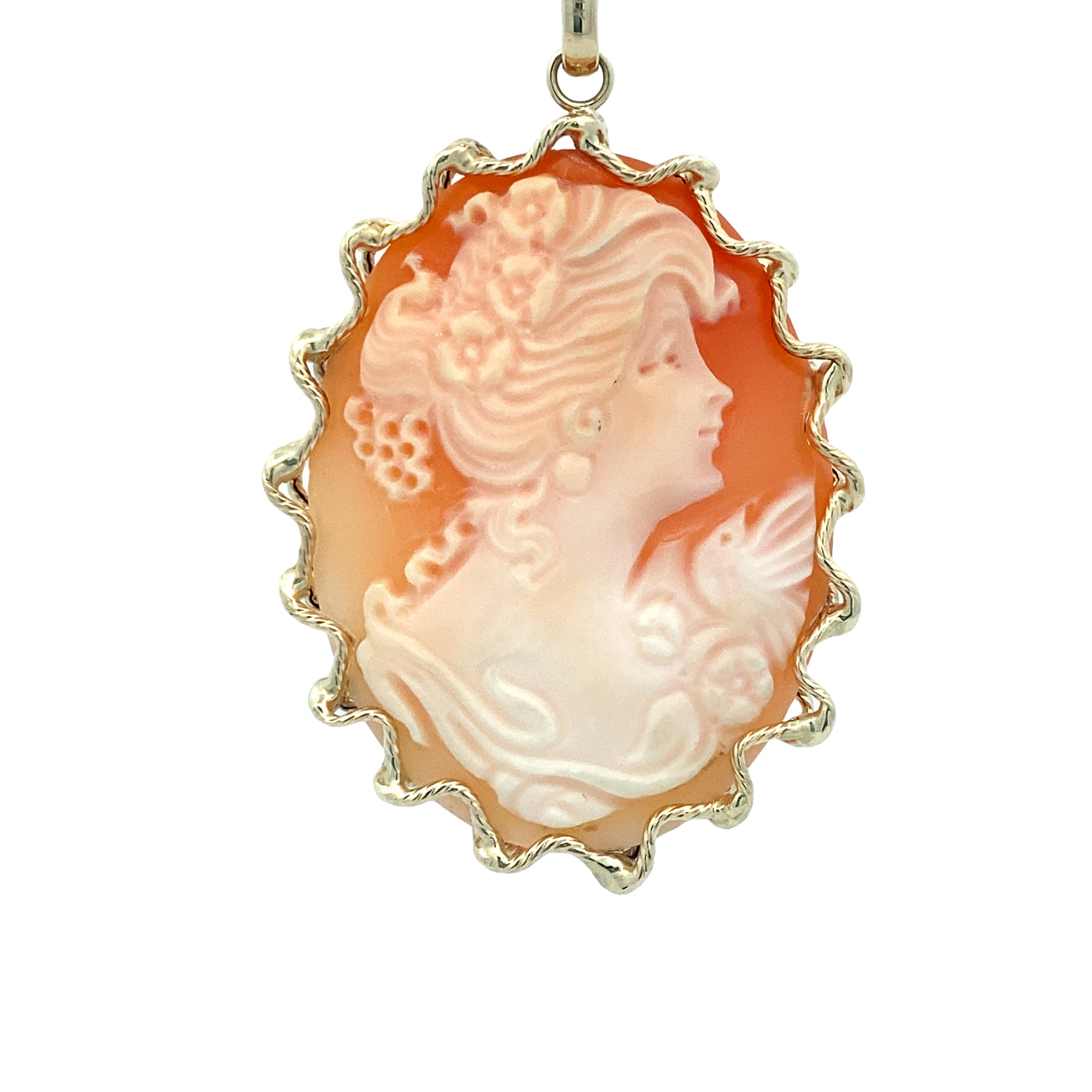 Estate 24" Shell Cameo Pendant in Yellow Gold