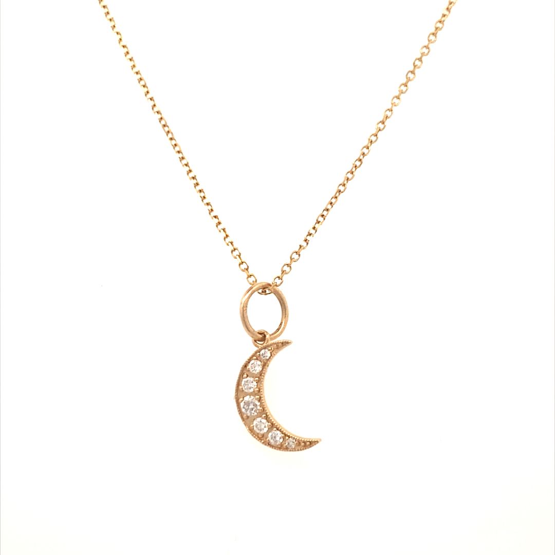 14 KT Yellow Goldt Crescent Moon And Diamond Pendant PD10040-4YD