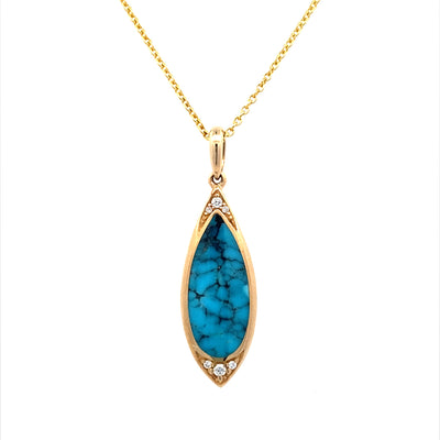 Turquoise and Diamond Pendant in Yellow Gold by Kabana