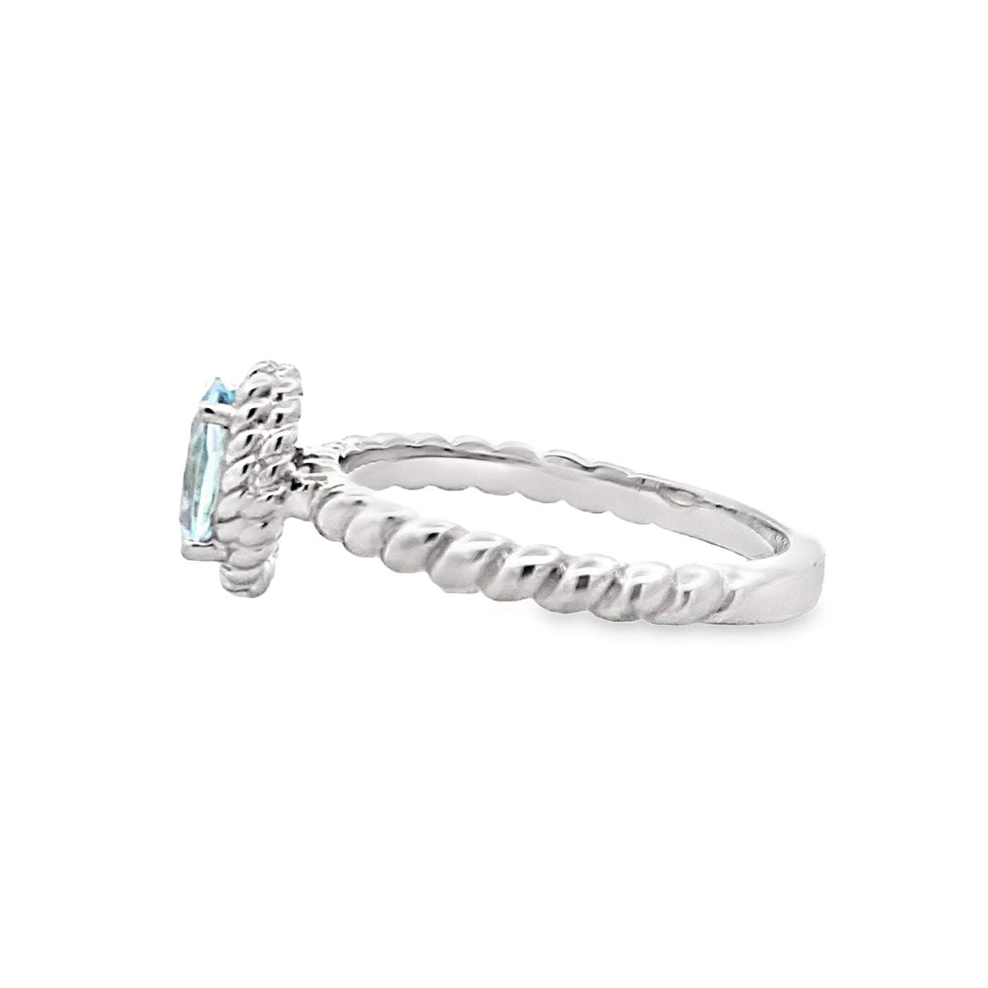 Aquamarine Halo Rope Ring in Silver