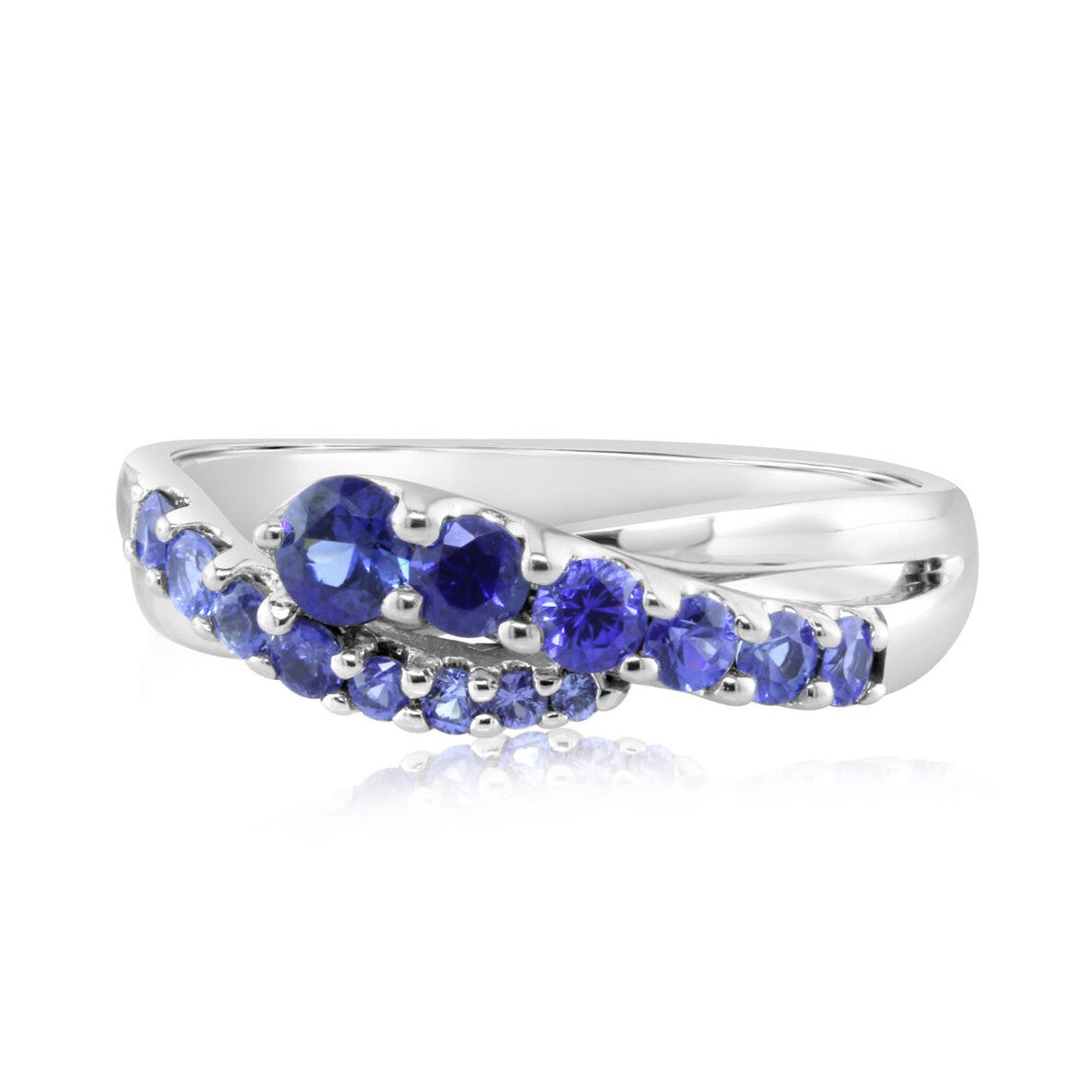 Graduating Blue Sapphire Ring in White Gold by Parle