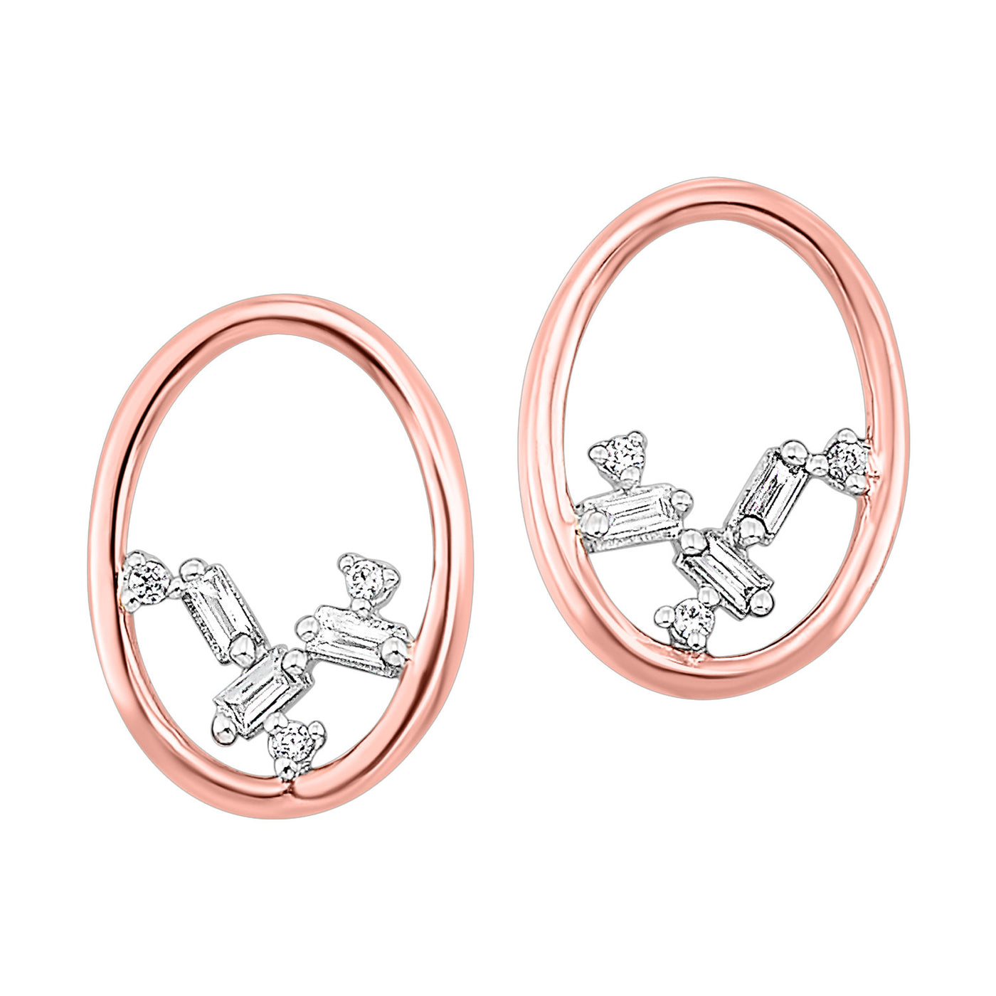 Oval Baguette Diamond Earrings in Rose Gold