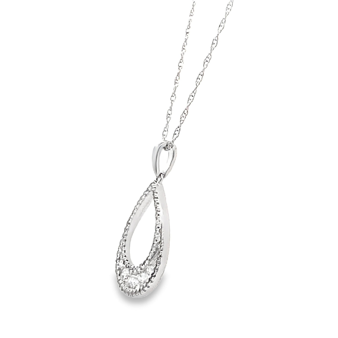 Drop Style Diamond Pendant in White Gold