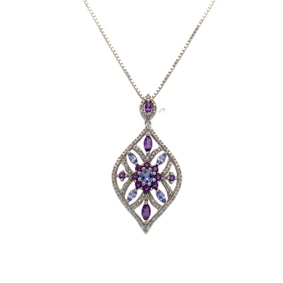 Estate White Gold Vintage Amethyst & Tanzanite Pendant