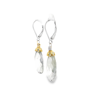 Green Amethyst Drop Earrings in Two-Tone Gold by Anatoli