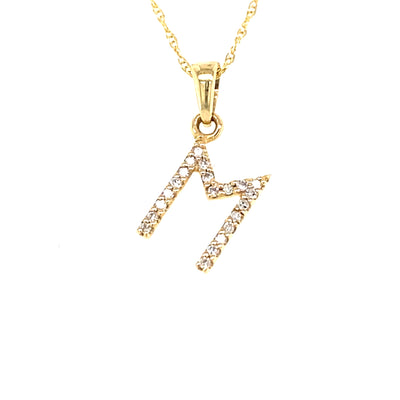 Diamond Initial "M" Pendant in Yellow Gold