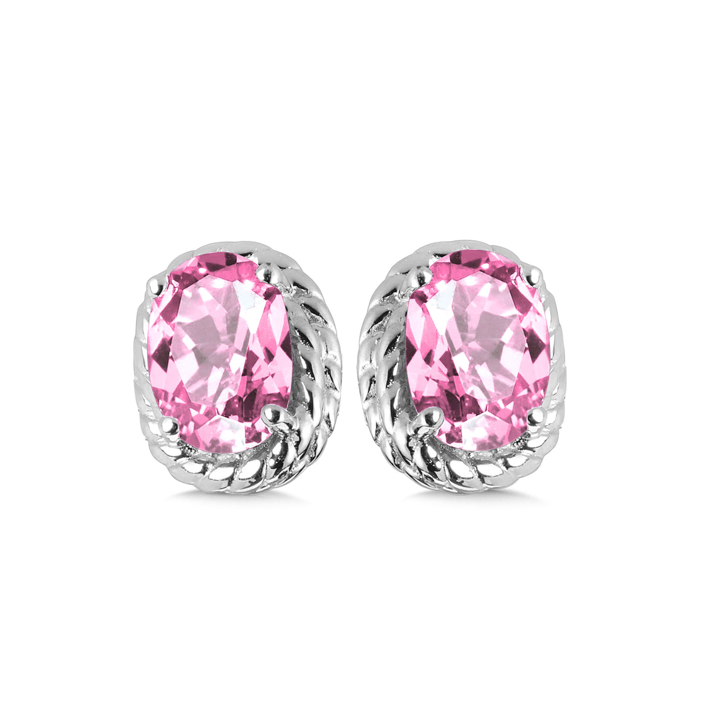 Created Pink Sapphire Stud Earrings in Silver