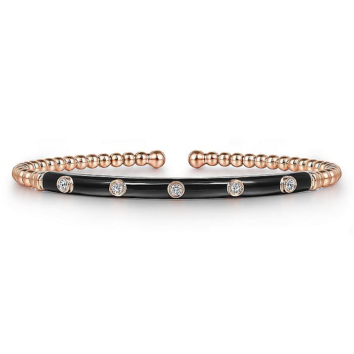 Diamond and Black Enamel Cuff in Rose Gold by Gabriel NY