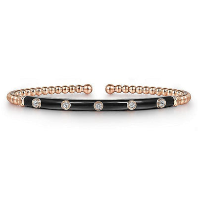 Diamond and Black Enamel Cuff in Rose Gold by Gabriel NY