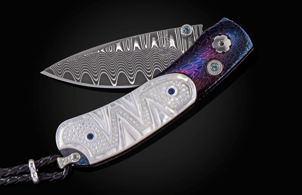 William Henry Mother of Pearl Copper Wave Damascus Pocket Knife