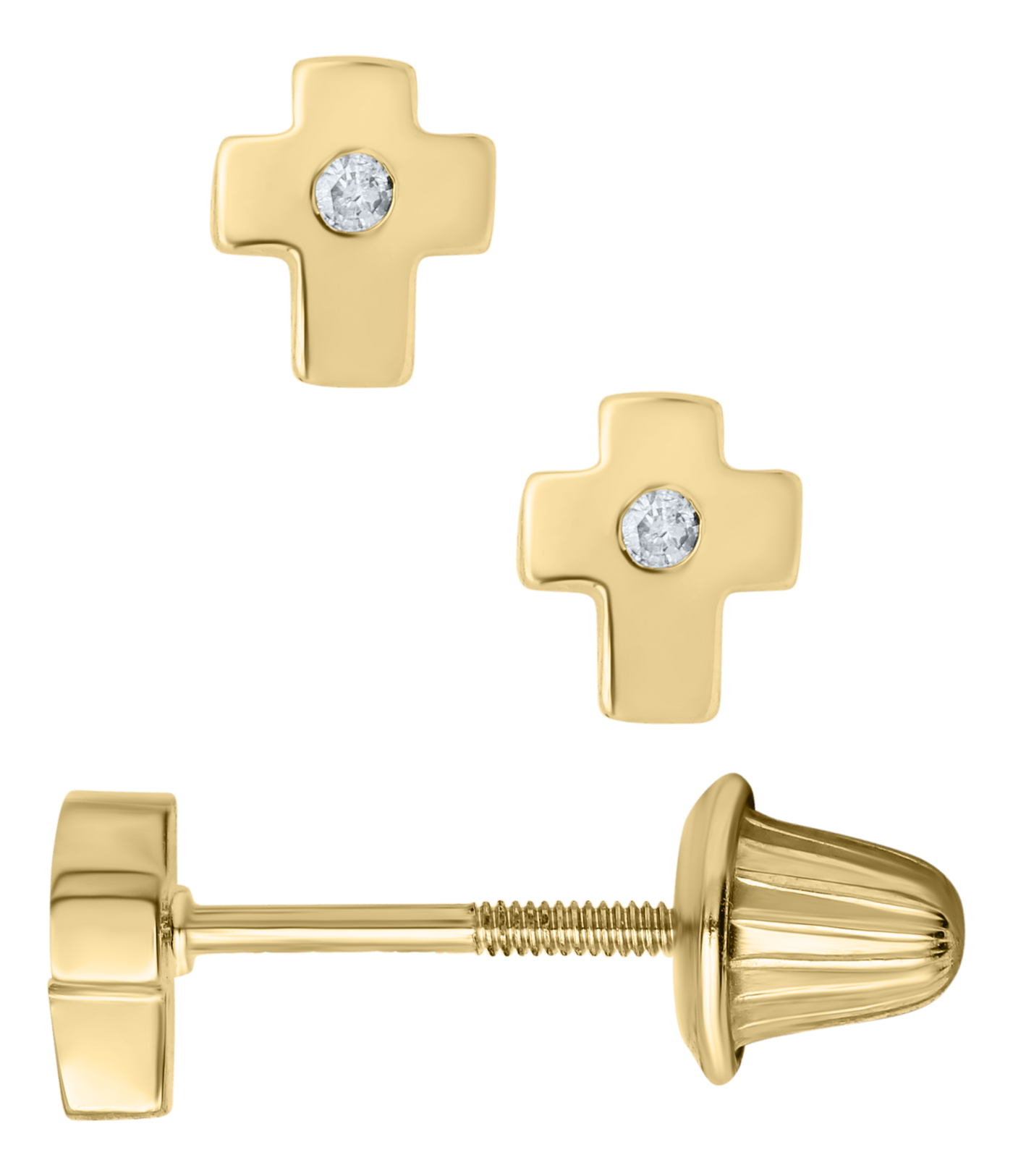 Child's Diamond Cross Studs in Yellow Gold