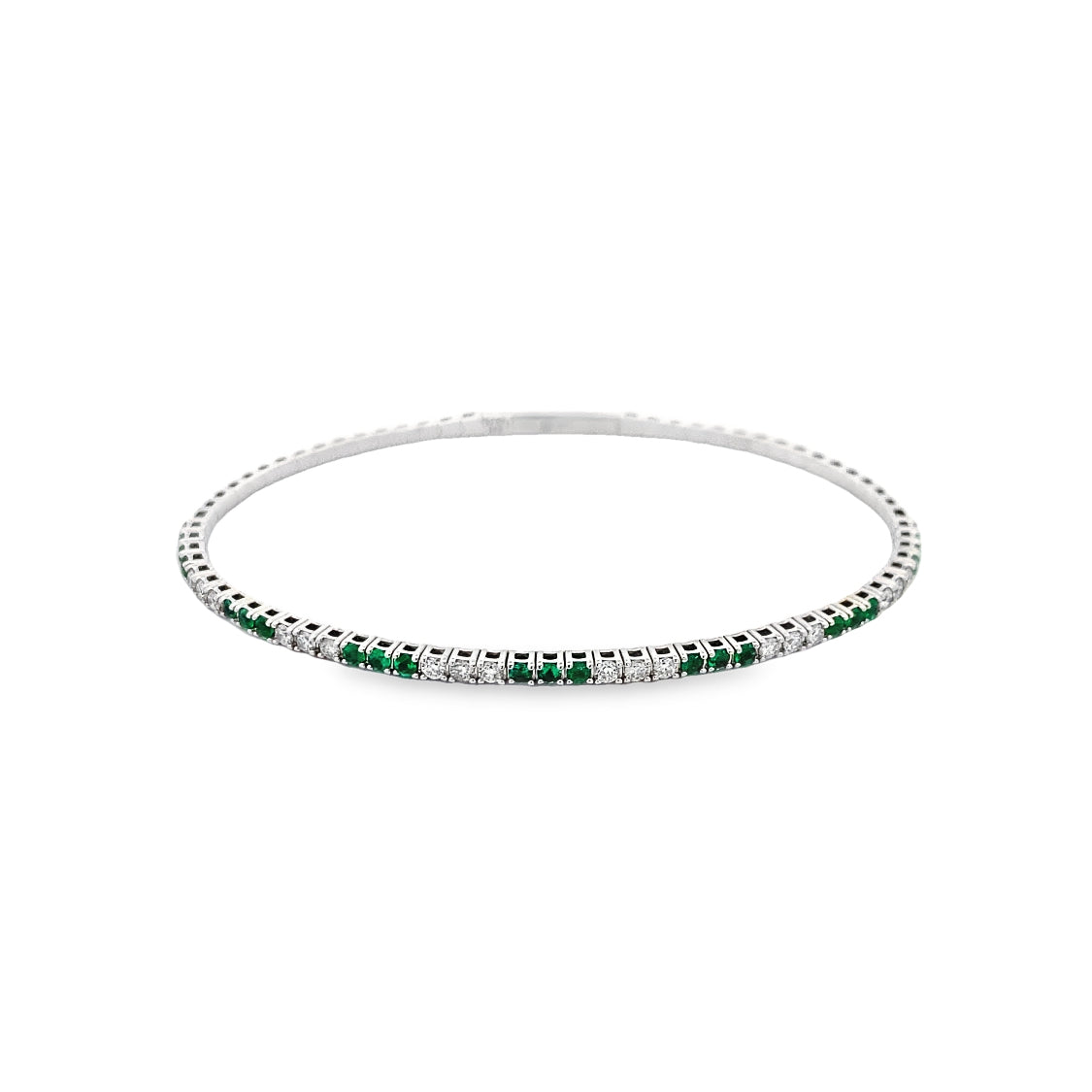 Emerald and Diamond Bangle in White Gold