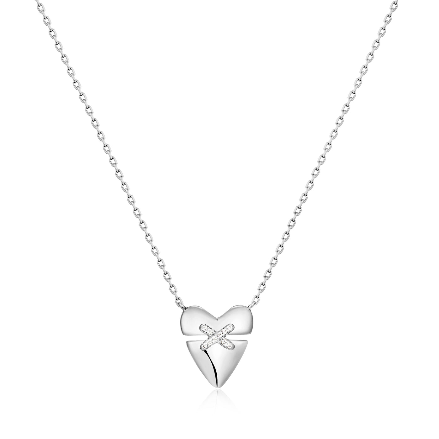 Kiss Pave Heart Necklace in Silver by Ania Haie