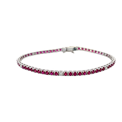 Ruby and Diamond Tennis Bracelet in White Gold by Allison Kaufman