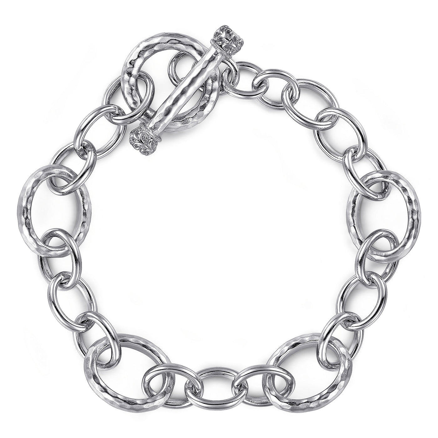 Hammered Fancy Link Bracelet in Silver by Gabriel NY