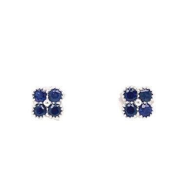 Floral Blue Sapphire Studs in White Gold