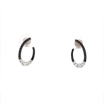 14 KT White Gold Black and White Diamond Front Hoop Earrings E2278-4-WKW