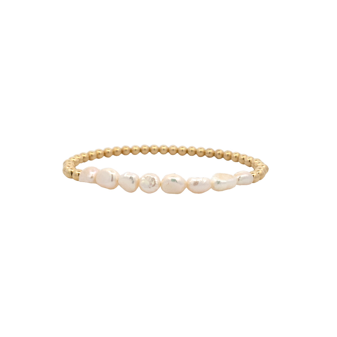 4mm Stretch Baroque Pearl Bracelet in Yellow Gold by Karen lazar