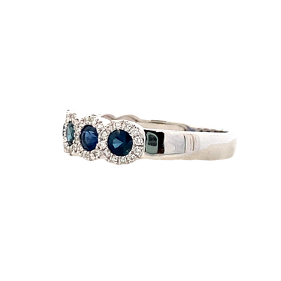 Sapphire and Diamond Halo Style Ring  in White Gold