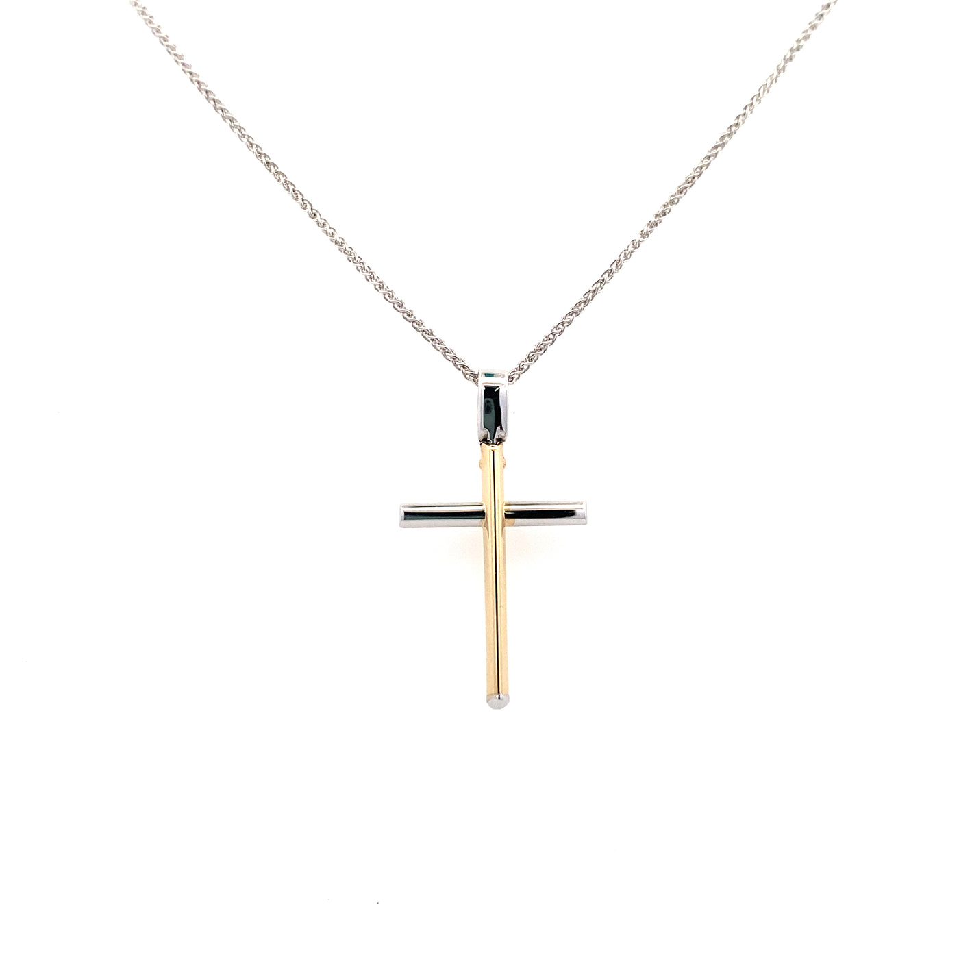 14 KT Two-Tone Drop Style Gold Cross Pendant F866
