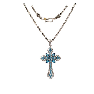 BCJ Estate Jewelry Silver Blue Topaz Cross Pendant