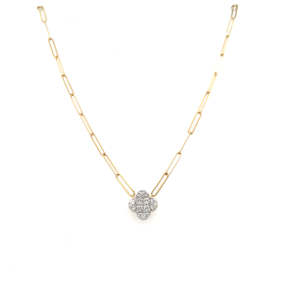 Yellow Gold Diamond Clover Shape Necklace