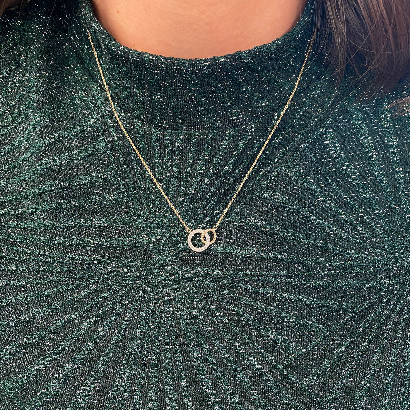 Yellow Gold  Diamond Entwined Circle Necklace