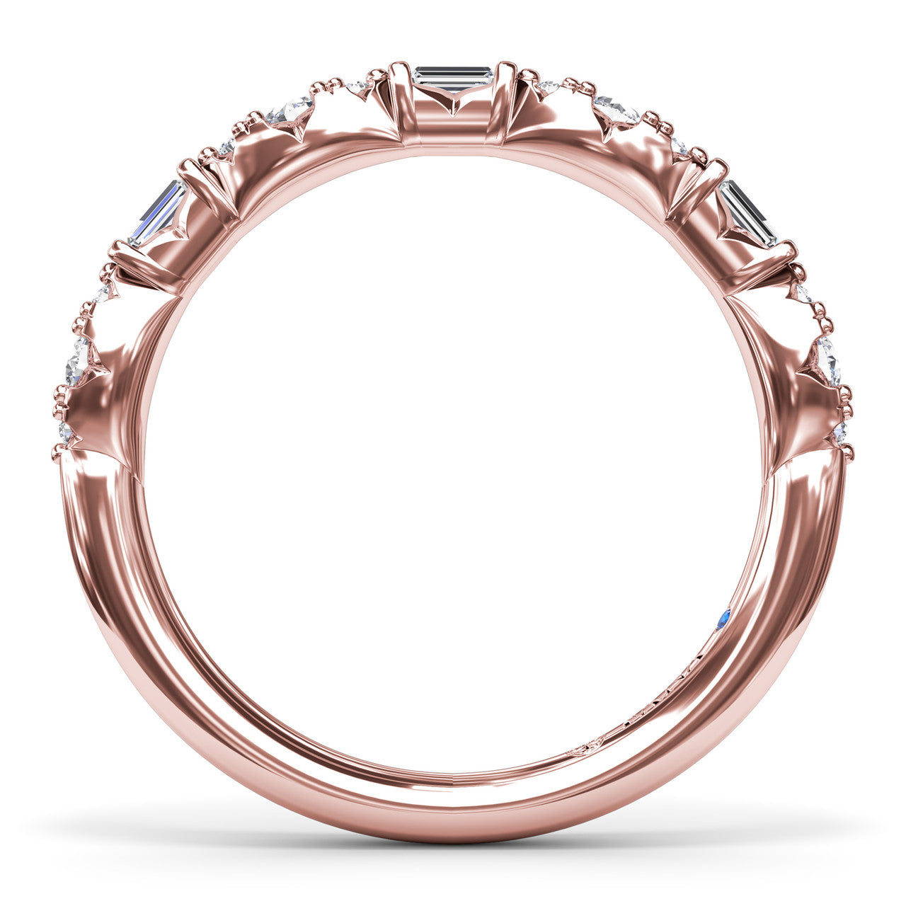 Baguette and Round Diamond Wedding/Anniversary Band in Rose Gold by Fana