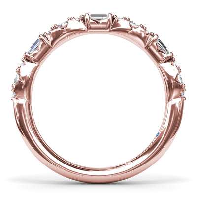 Baguette and Round Diamond Wedding/Anniversary Band in Rose Gold by Fana