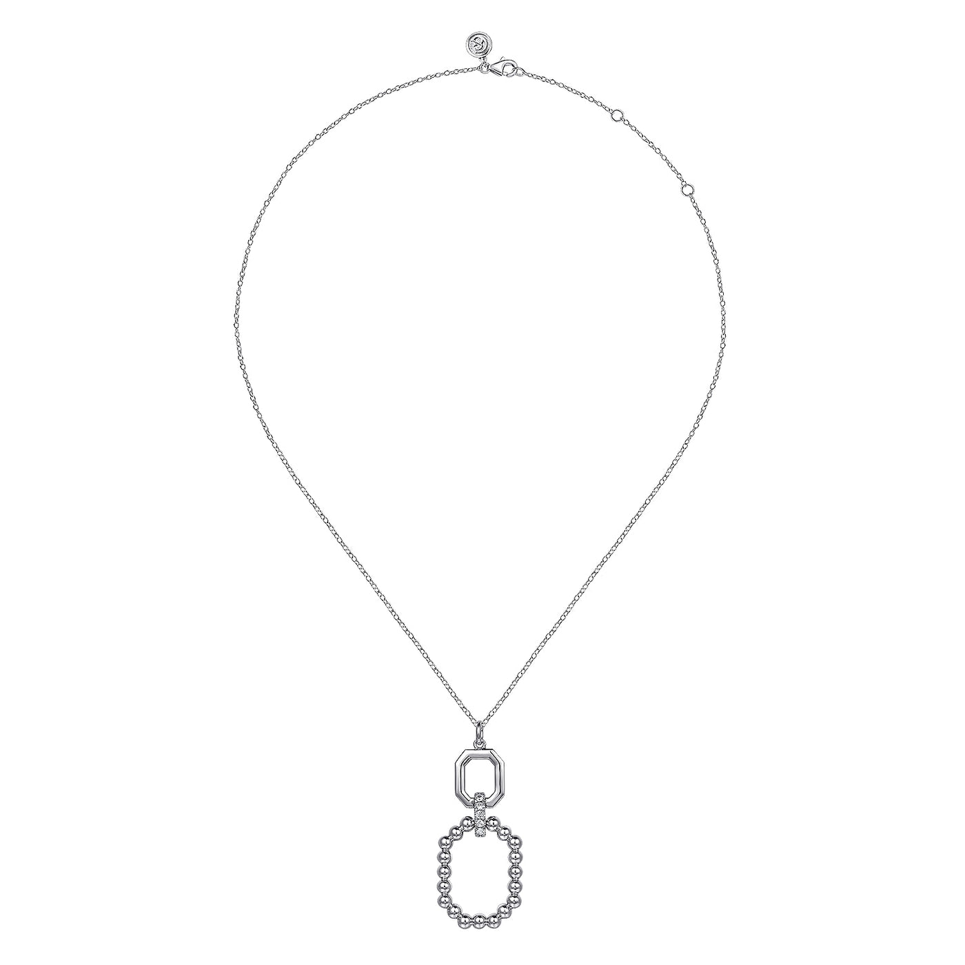 White Sapphire Octagon Bujukan Pendant in Silver by Gabriel NY