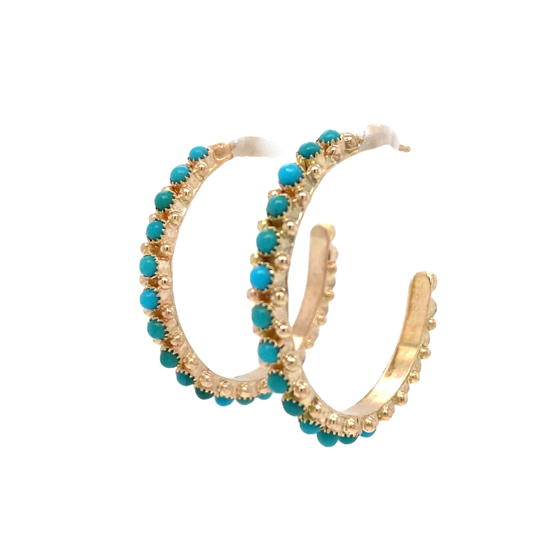 Estate Turquoise Hoops in Yellow Gold