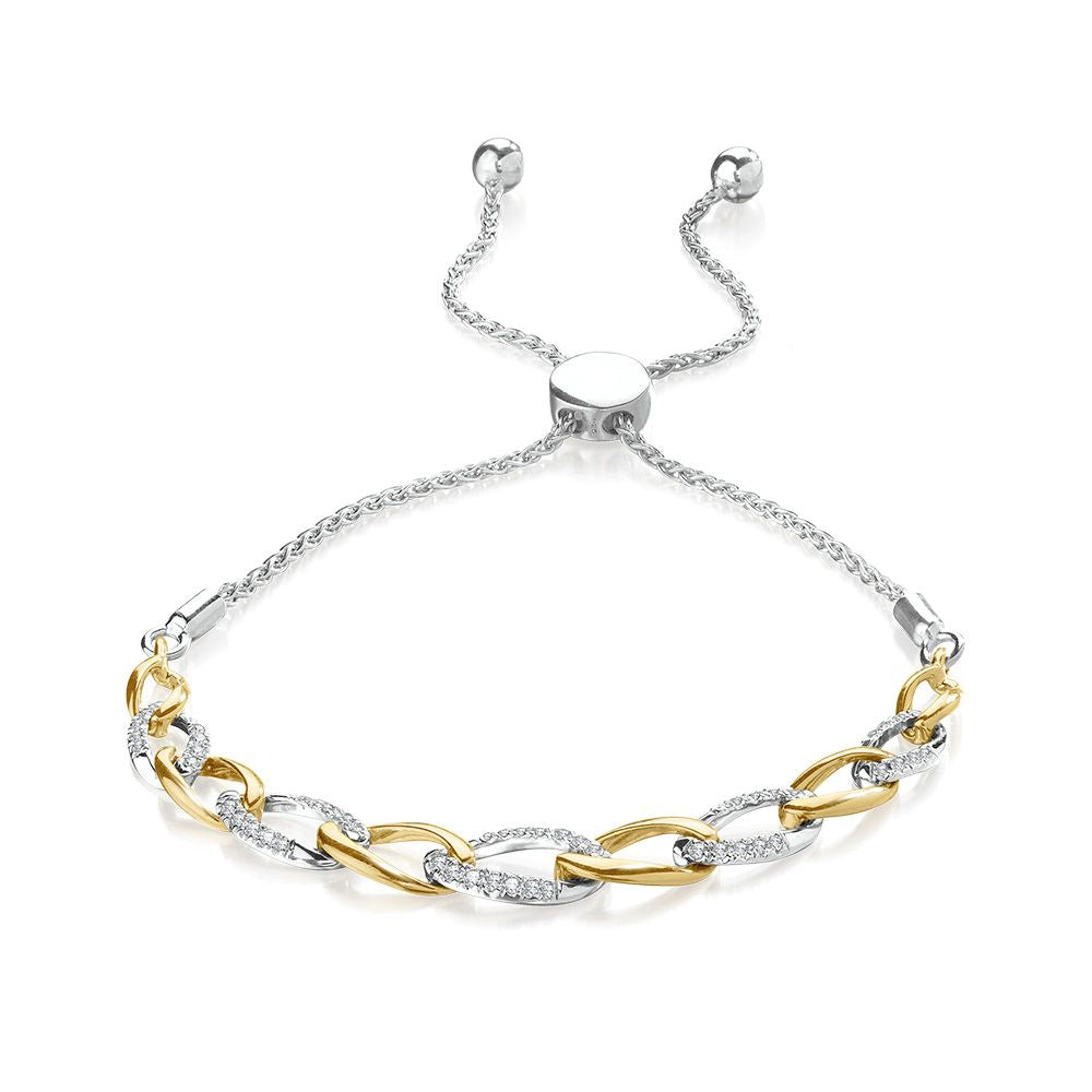 Bolo Style DIamond Fancy Link Bracelet in Two-Tone Gold