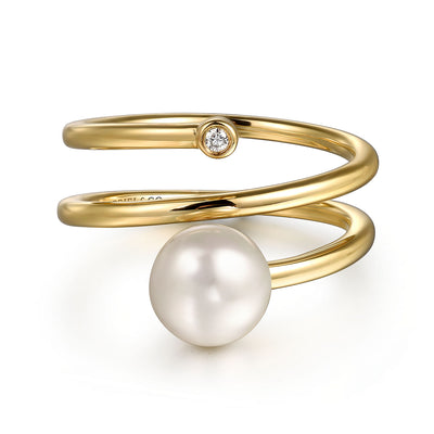 Gabriel & Co. Yellow Gold Pearl Bypass Ring