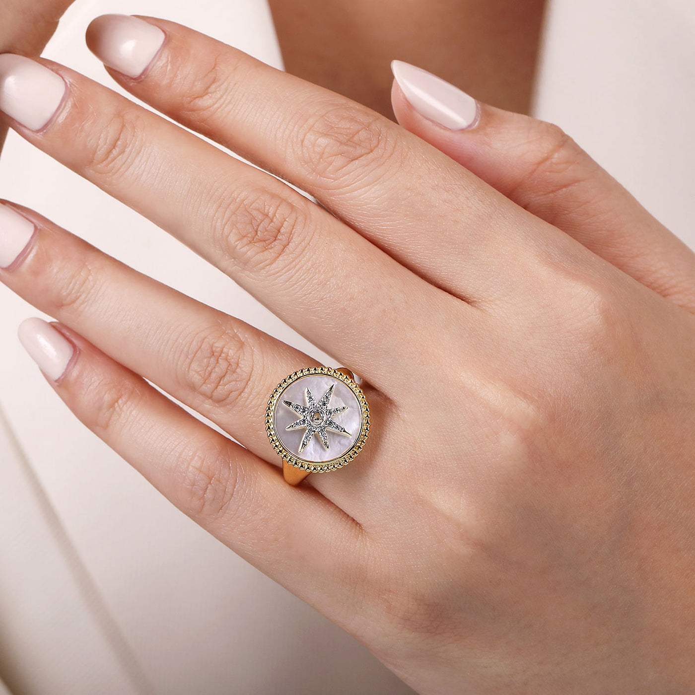 Mother of Pearl Starburst Ring in Yellow Gold by Gabriel & Co.