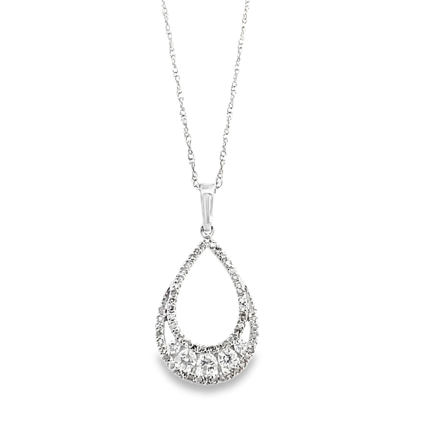 Drop Style Diamond Pendant in White Gold