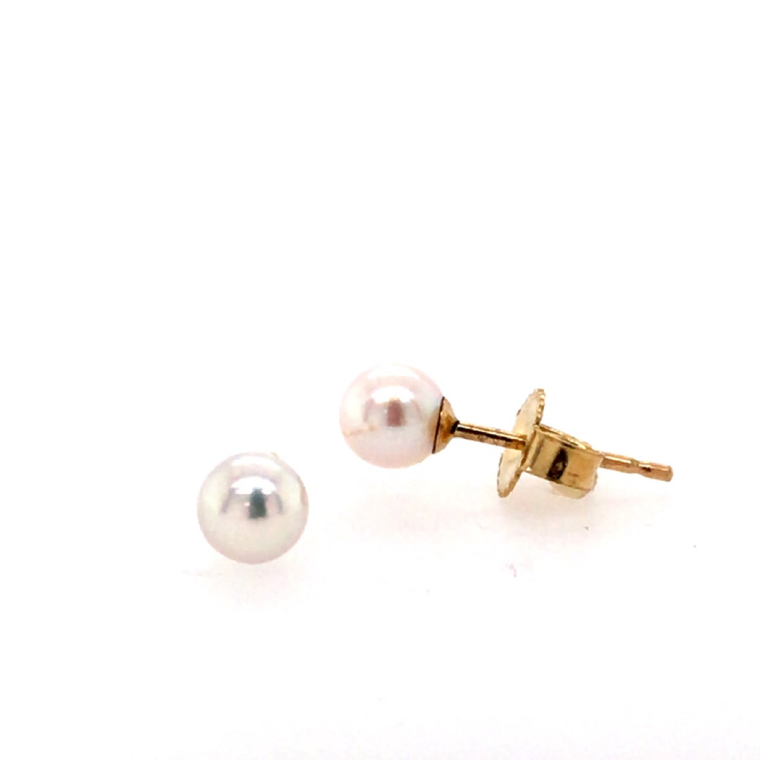 Akoya Pearl Bud Earrings in Yellow Gold by B&C