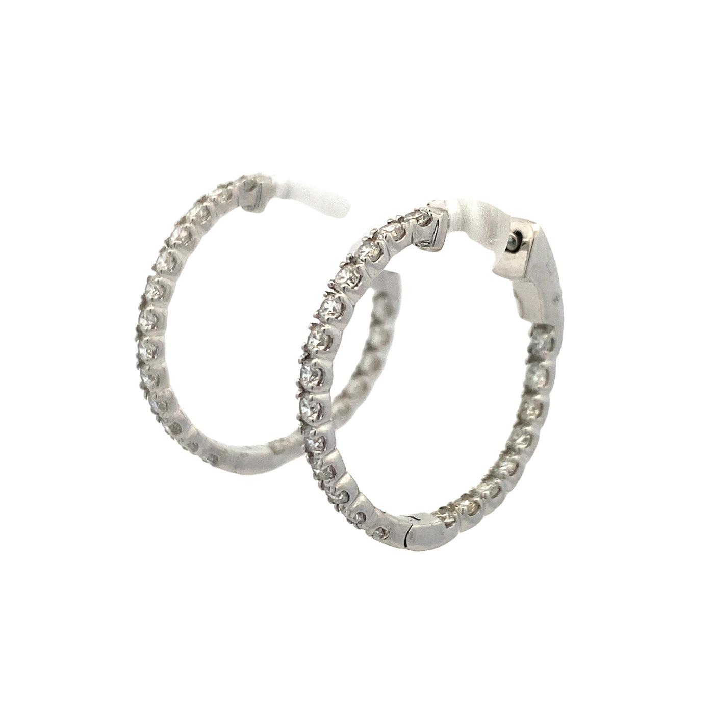 White Gold 1CTW Diamond In-Out Hoop Earrings