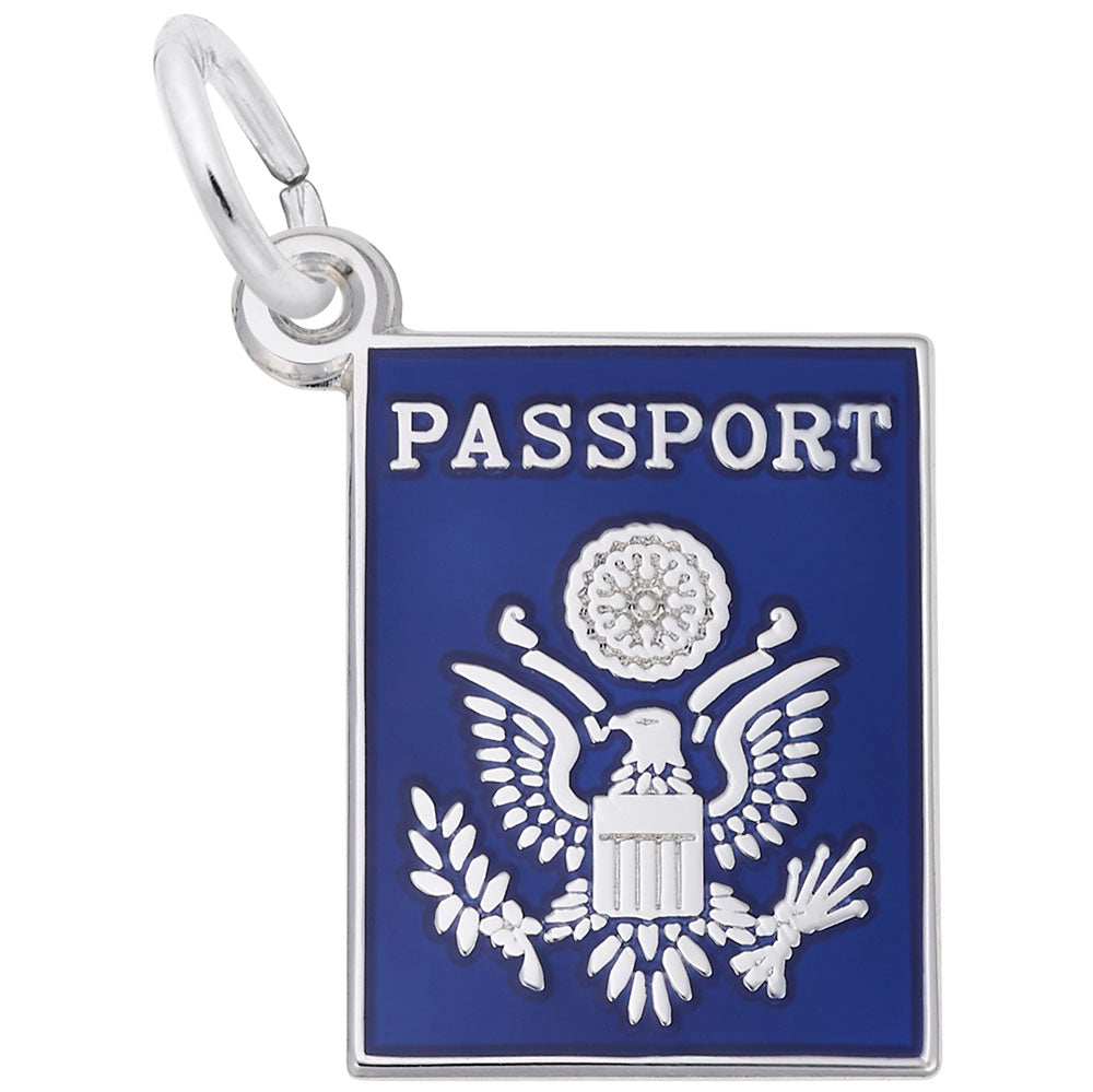 Blue Enamel Passport Charm  in Silver