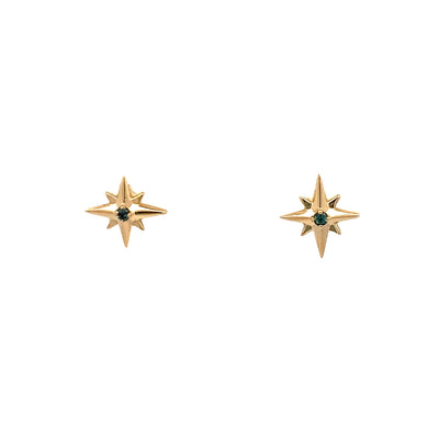 Alexandrite Star Stud Earrings in Yellow Gold