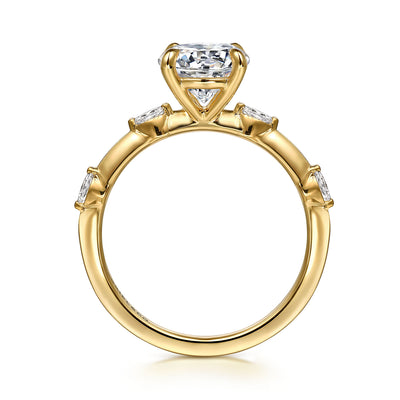 Round Diamond Side Stone Engagement Ring in Yellow Gold by Gabriel NY