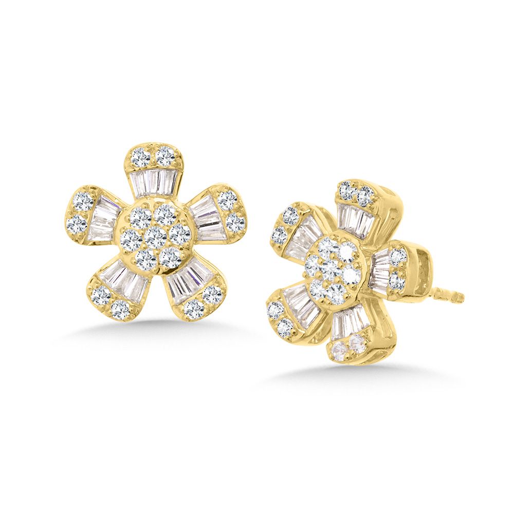 Yellow GOld DIamond Flower Earrings