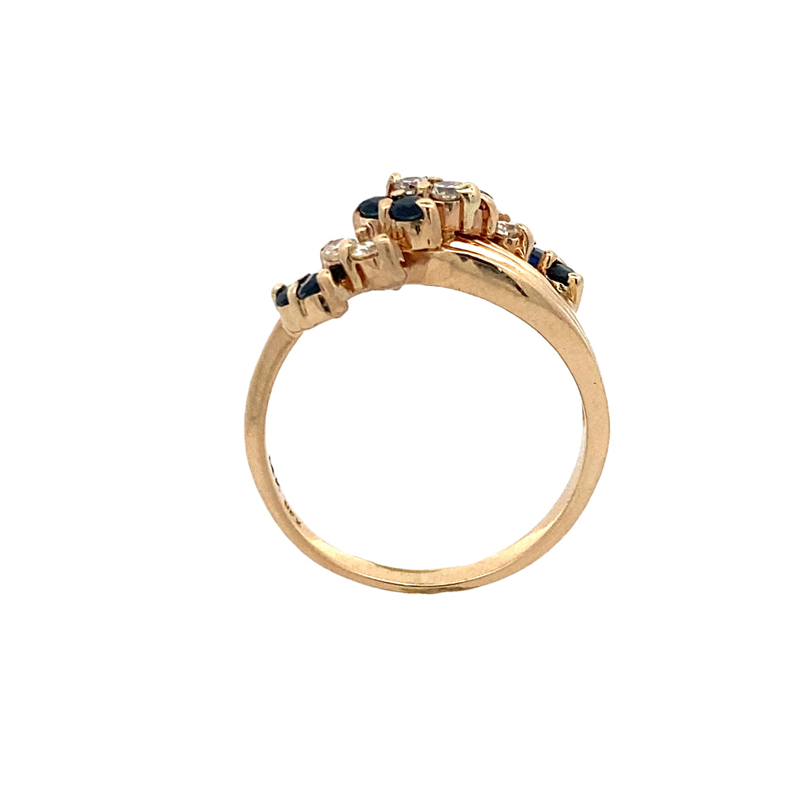 Estate Twist Sapphire & Diamond Ring in Yellow Gold