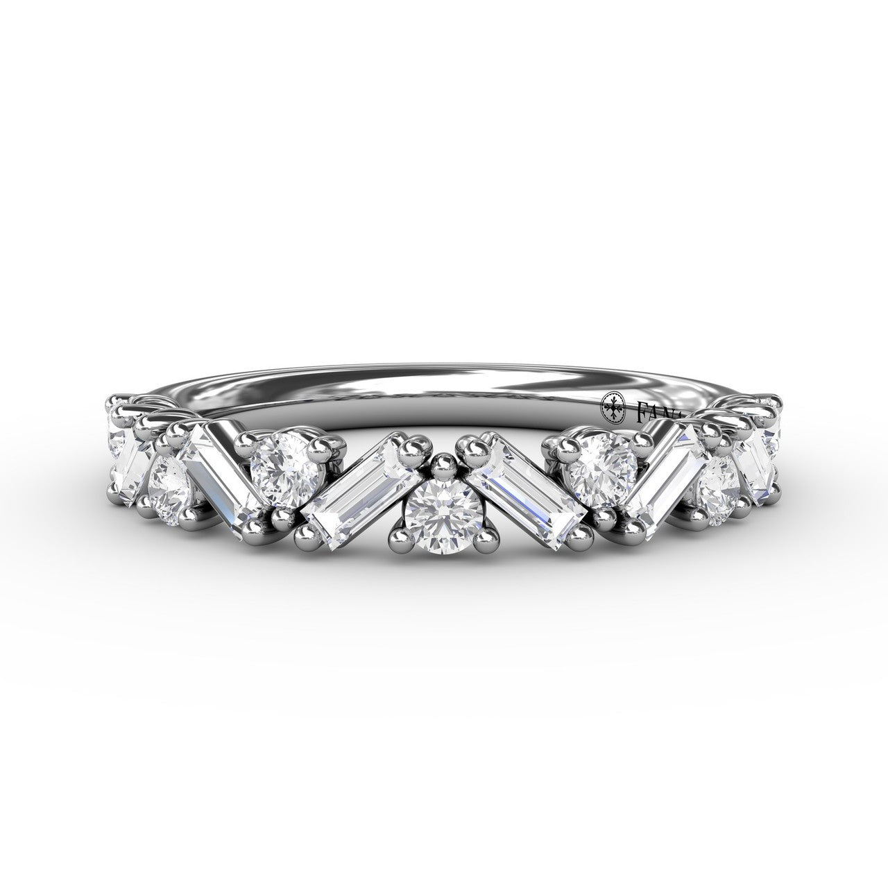 Baguette and Round Diamond Wedding/Anniversary Band in White Gold by Fana