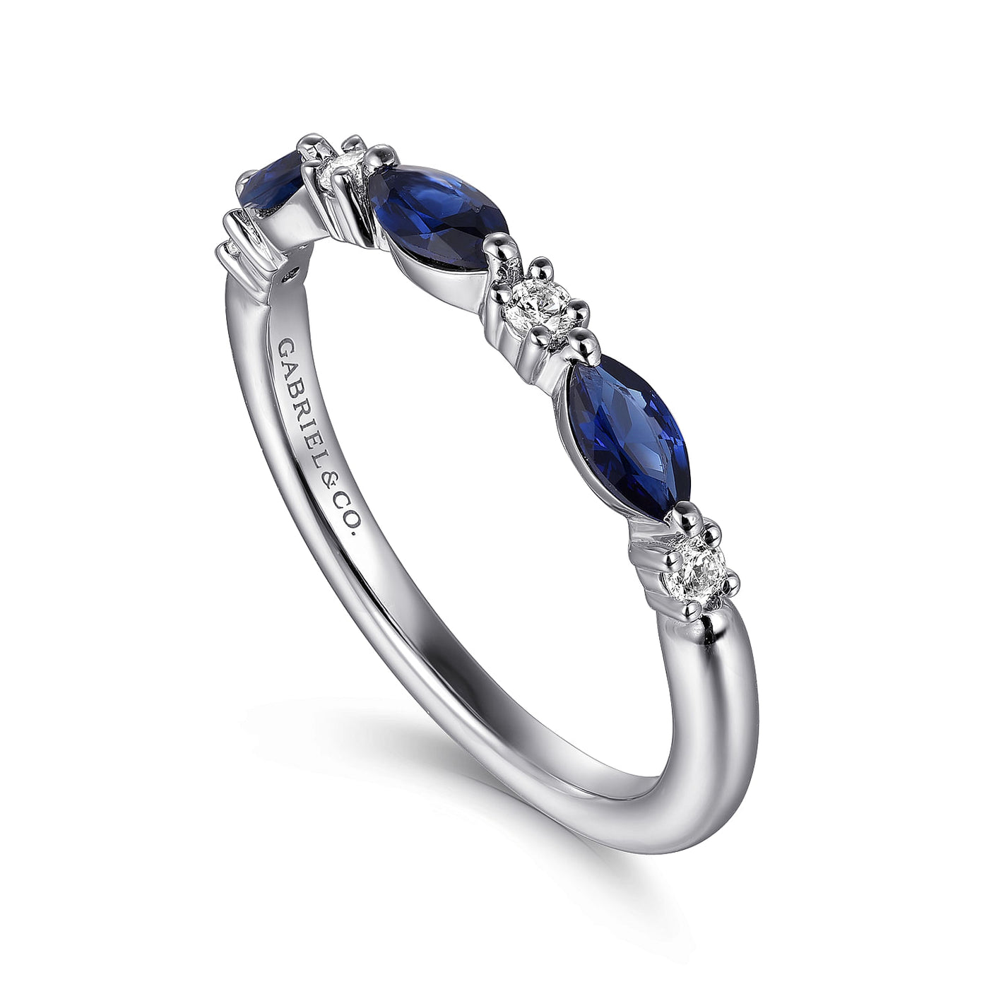 Marquise Sapphire & Diamond Ring in White Gold by Gabriel & Co.