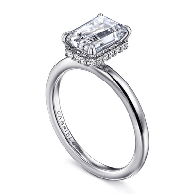 Emerald Cut Diamond Halo Engagement Ring in White Gold by Gabriel NY