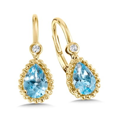 Yellow Gold Drop Earrings Blue Topaz Earrings cgE783Y-DBT